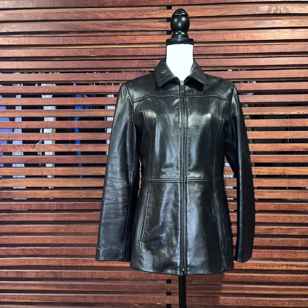 Nine West Leather Zip Up Jacket